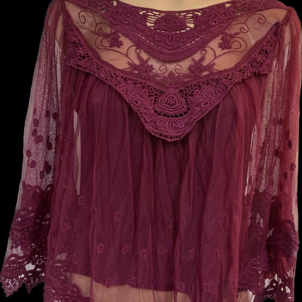 Burgundy lace cape top